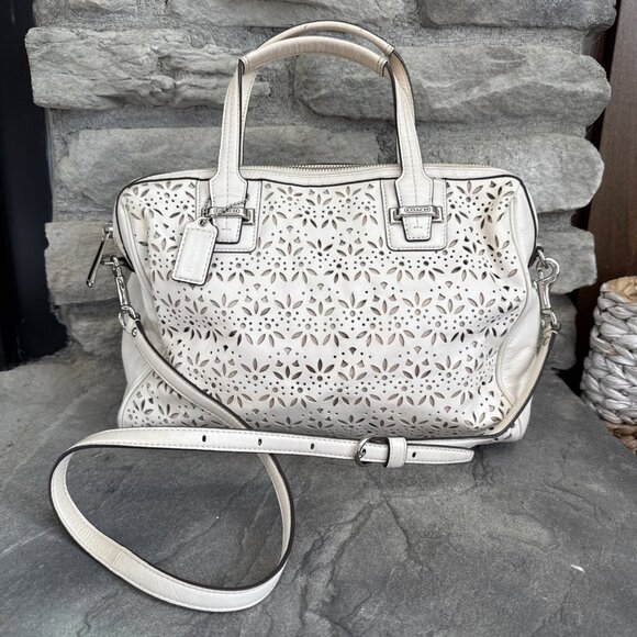 Coach Taylor Eyelet Leather Satchel w/ Shoulder Strap Ivory/White F27392 Bridal - Picture 1 of 10